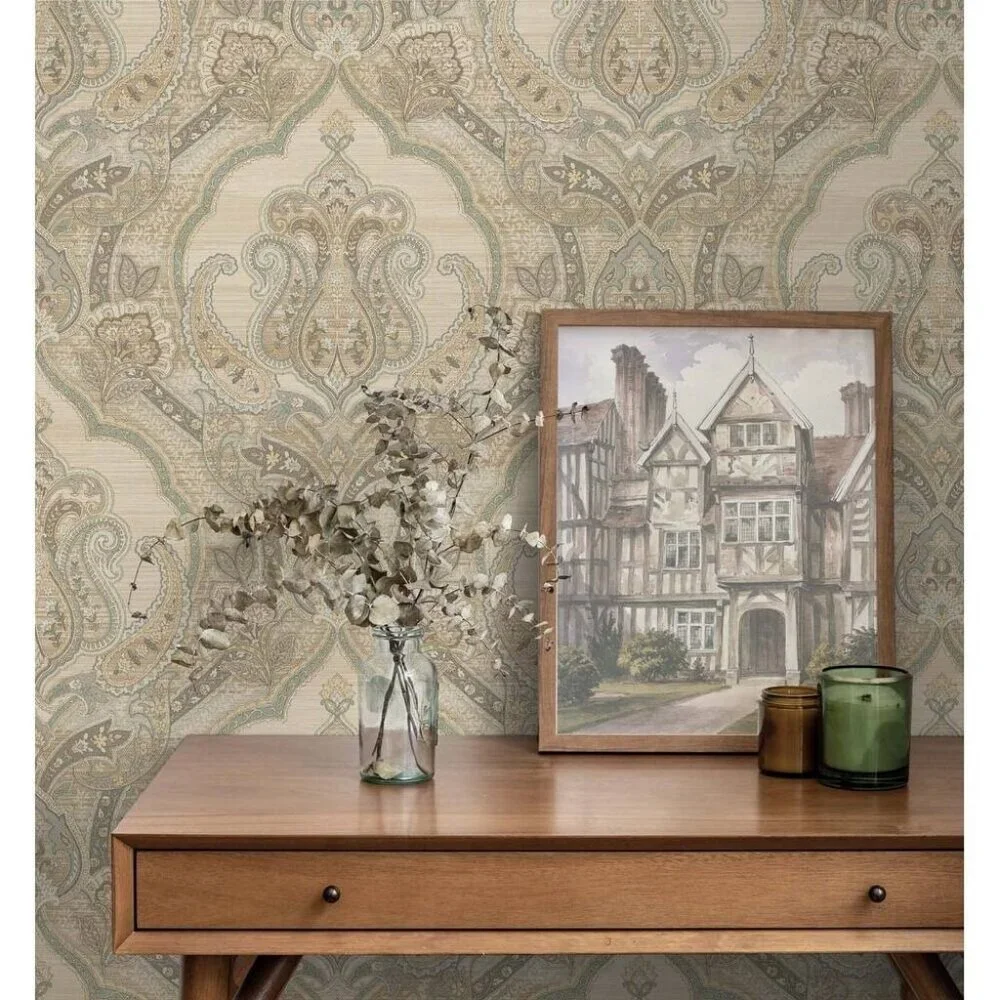 NEW Seabrook Designs Margaret Damask Wallpaper Roll MA90007 Beige/Taupe